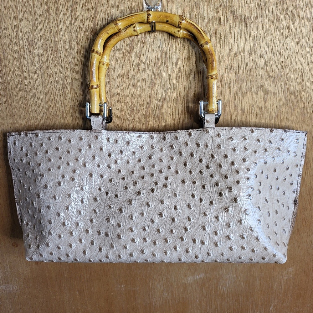 Maya Moon Handcrafted One-of-a-Kind Ostrich Handbag With Bamboo Handles.